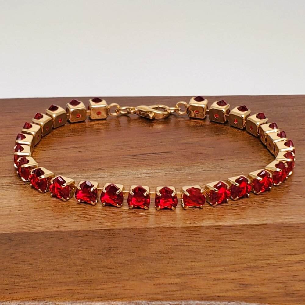 14K Gold Womens 2ct Red Ruby Heart Gemstone Tennis Bracelet 14 K Silver Jewelry